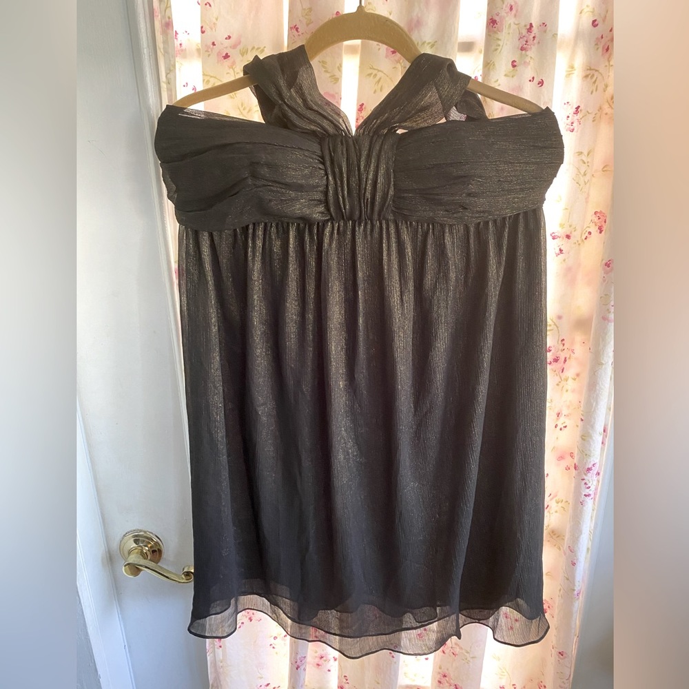 Muse Black chiffon halter dress with gold shimmer size 8